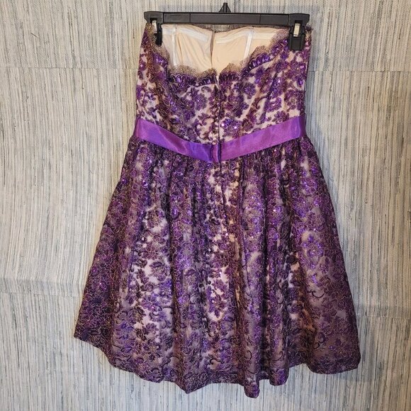 NWT Roberta Off the Shoulder Floral Lace Rhinestone Satin Party Mini Dress Small - Picture 3 of 12